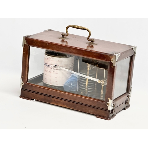 98 - An early 20th century English mahogany Barograph with 3 glass panels. Stamped Aspec. 31.5x16x20cm