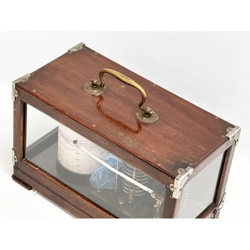 98 - An early 20th century English mahogany Barograph with 3 glass panels. Stamped Aspec. 31.5x16x20cm