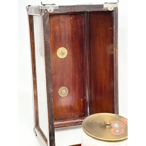 98 - An early 20th century English mahogany Barograph with 3 glass panels. Stamped Aspec. 31.5x16x20cm