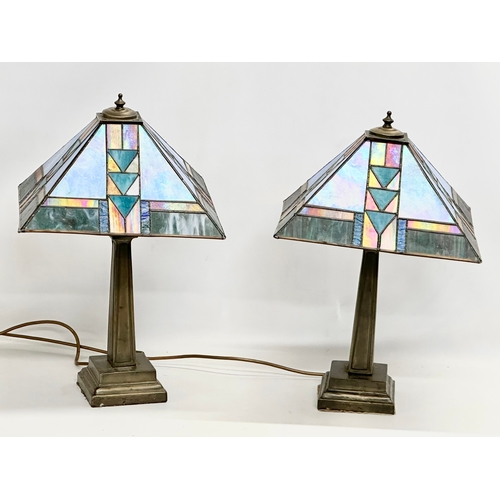 156 - A pair of large Tiffany style table lamps. 33x33x54cm