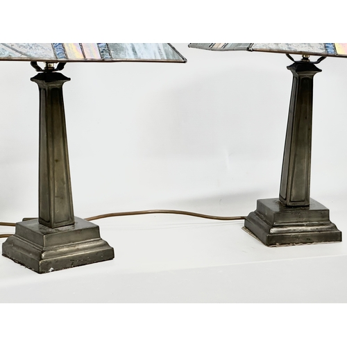 156 - A pair of large Tiffany style table lamps. 33x33x54cm