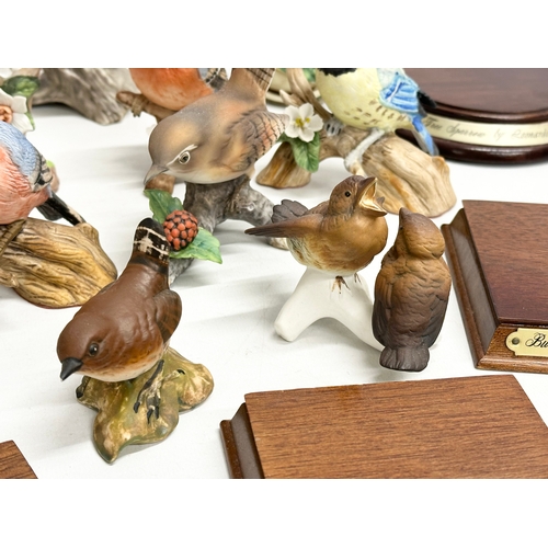 372 - A collection of pottery birds. Goebel x3. Bewick x1 (chipped beak) Royal Osborne x2 and more.