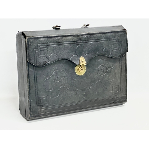 353 - A late 19th century Bramahs leather writing slope case. 39x29x9cm closed. 61cm open.