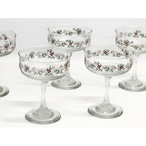 200 - A set of 5 large 1970’s Mid Century Crystal cocktail glasses with rose and leaf motif. 11x14.5cm