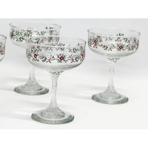 200 - A set of 5 large 1970’s Mid Century Crystal cocktail glasses with rose and leaf motif. 11x14.5cm