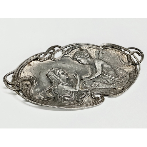 304 - An early 20th century Art Nouveau pewter tray. WMF. 27x17cm