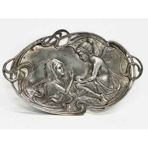 304 - An early 20th century Art Nouveau pewter tray. WMF. 27x17cm