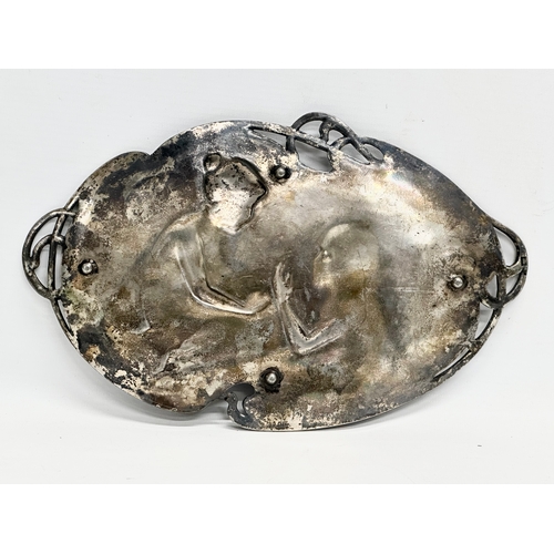 304 - An early 20th century Art Nouveau pewter tray. WMF. 27x17cm