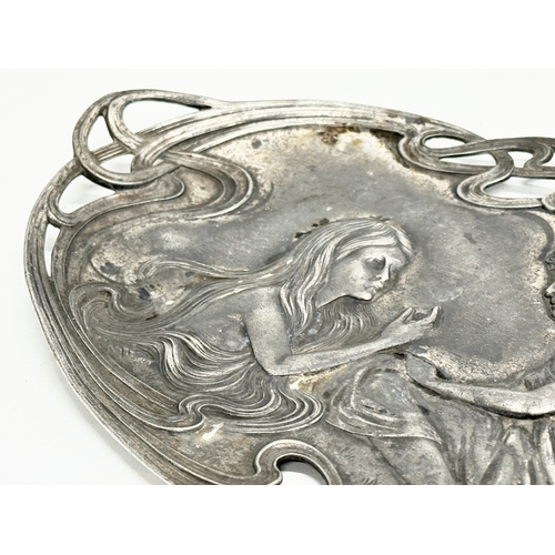 304 - An early 20th century Art Nouveau pewter tray. WMF. 27x17cm