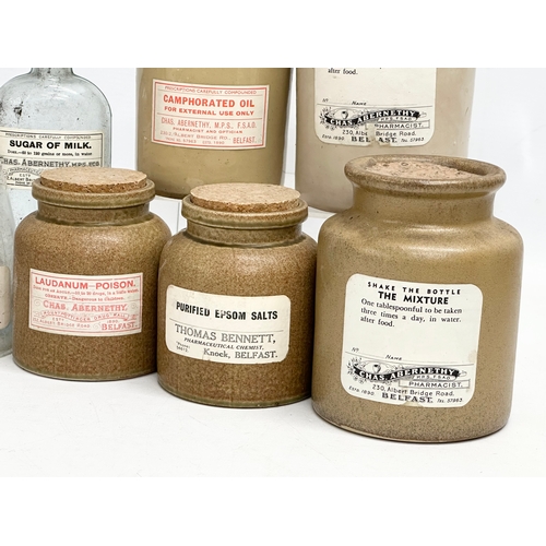 308 - A collection of late 19th/early 20th century Chas Abernethy Pharmacist jars/chemist jars. Belfast.