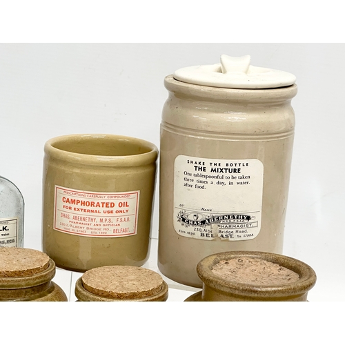 308 - A collection of late 19th/early 20th century Chas Abernethy Pharmacist jars/chemist jars. Belfast.