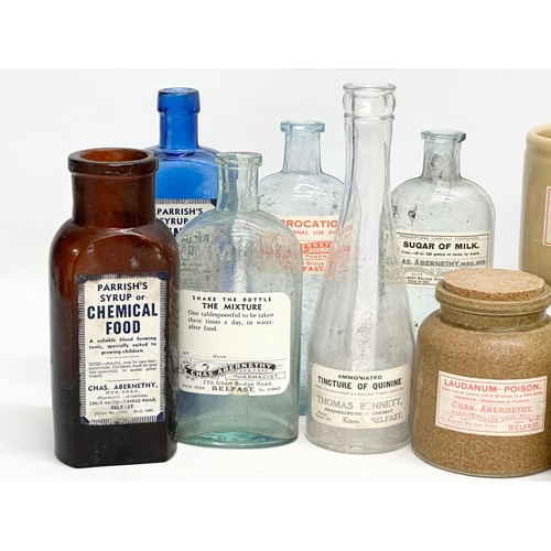 308 - A collection of late 19th/early 20th century Chas Abernethy Pharmacist jars/chemist jars. Belfast.