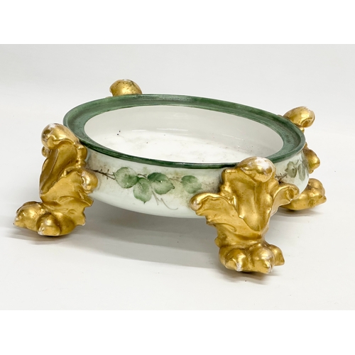 143 - A late 19th century Jean Pouyat hand painted pottery jardiniere plinth with 4 clawed feet. Limoges, ... 