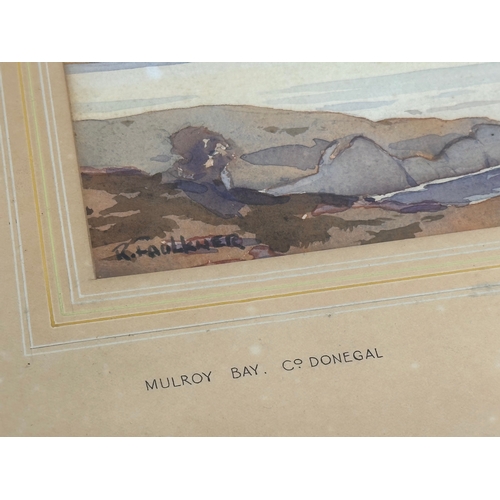 107 - A watercolour drawing by Richard Faulkner (1917-1988) Mulroy Bay, Co Donegal. 26x18cm. Frame 45x37cm