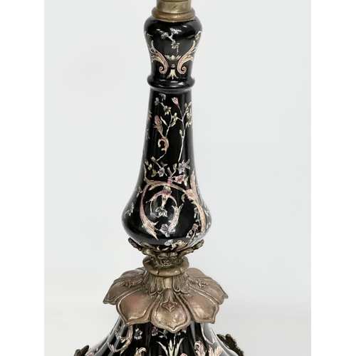 312 - A large ornate brass and enamelled porcelain candelabra. 34x34x61cm