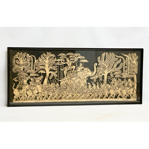 163 - A large vintage Cambodian Angkor Wat Temple Rubbing in later frame. 125x52.5cm