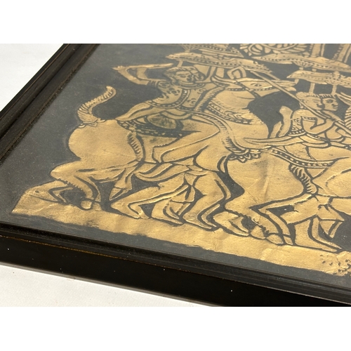 163 - A large vintage Cambodian Angkor Wat Temple Rubbing in later frame. 125x52.5cm