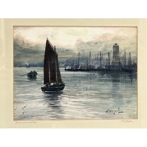 109 - A watercolour by Thomas Swift Hutton (1875-1935) Early Morn on the Tyne. 28x21cm. 44x37cm