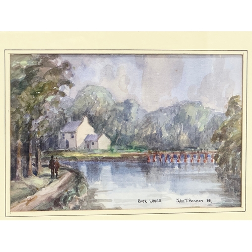 287 - A watercolour drawing by John. T. Bannon. River Lagan. 15x10cm. Frame 28x23cm