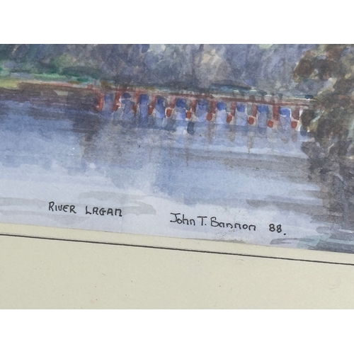 287 - A watercolour drawing by John. T. Bannon. River Lagan. 15x10cm. Frame 28x23cm