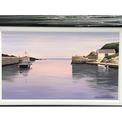 289 - An oil painting on board by Gregory Moore. 50x29cm. Frame 70.5x50cm