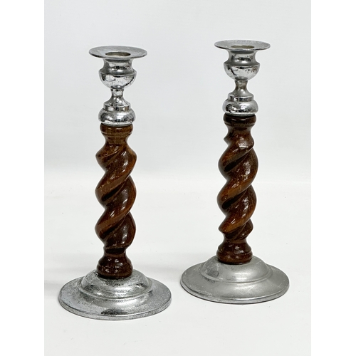 340 - A pair of vintage Barley Twist candlesticks. 22cm