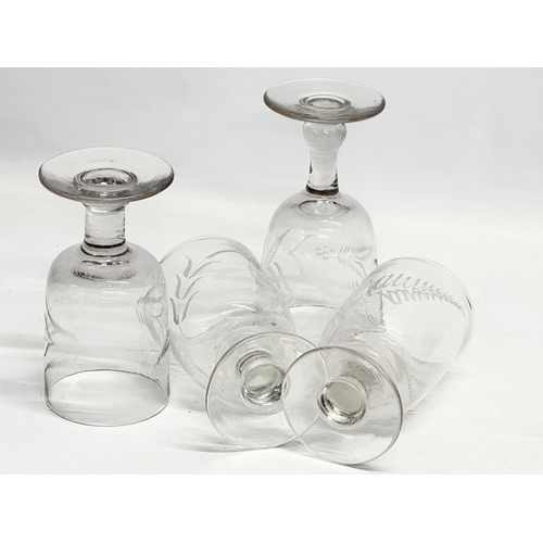 130 - 4 Victorian etched glass rummers. 15.5cm. 14cm.