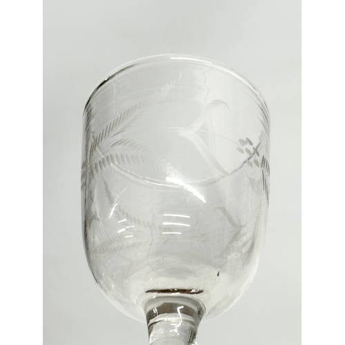 130 - 4 Victorian etched glass rummers. 15.5cm. 14cm.