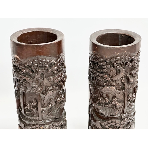 224 - A pair of large late 19th century Chinese brush pots. 12x28cm