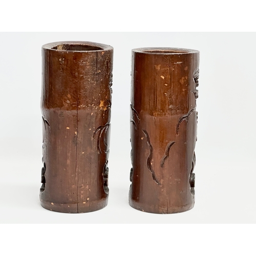 224 - A pair of large late 19th century Chinese brush pots. 12x28cm