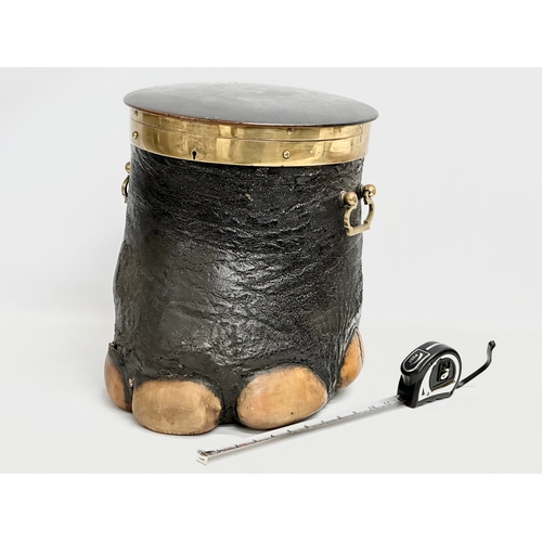 16 - A large late 19th/early 20th century Elephants Foot bottle holder/decanter box. Inscribed E.H. McDow... 