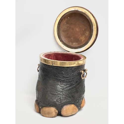 16 - A large late 19th/early 20th century Elephants Foot bottle holder/decanter box. Inscribed E.H. McDow... 