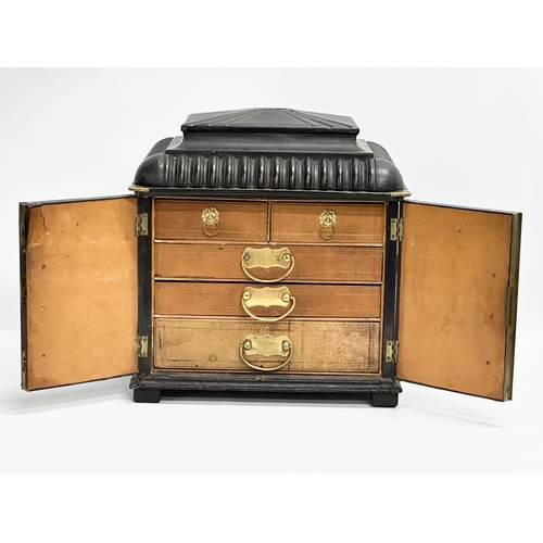 21 - A large late 19th century leather and brass bound multi purpose tabletop cabinet. Circa 1880-1900. 3... 