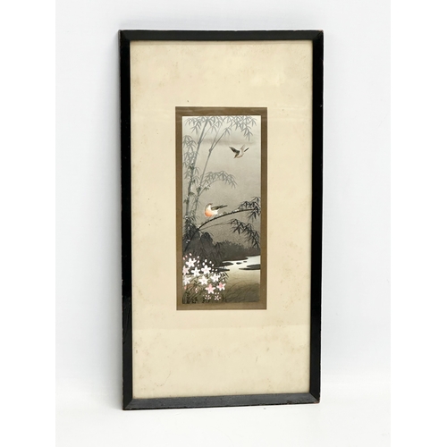 292 - 2 signed early 20th century Japanese watercolours. D. Blagrove & Son Fine Art Dealers. Frame 16.5x30... 