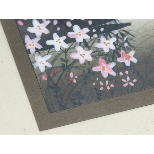 292 - 2 signed early 20th century Japanese watercolours. D. Blagrove & Son Fine Art Dealers. Frame 16.5x30... 