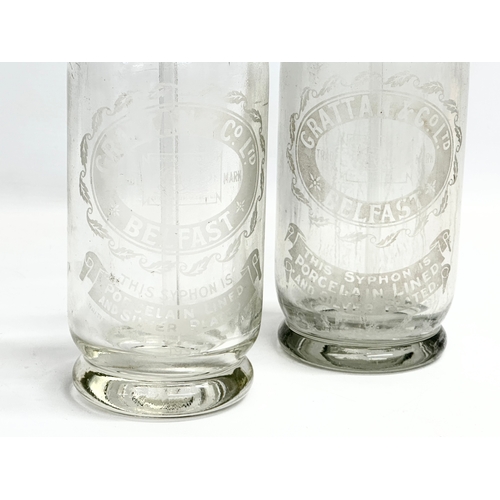 399C - A pair of vintage Grattan & Co LTD porcelain lined silver plated soda syphons. Belfast. 31cm