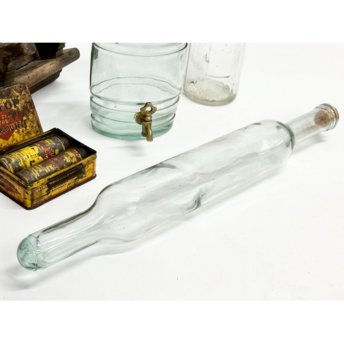 399D - A sundry lot. A large vintage glass Esso oil bottle 38cm. A Dunlop French Chalk and Rubber Solution.... 