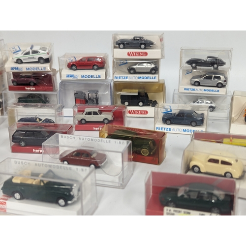 663 - A collection of vintage model cars by Wiking, Busch, Rietze Auto Modelle, etc