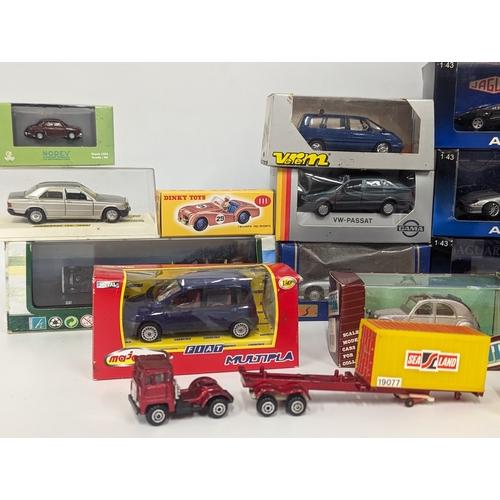 665 - A collection of model cars including Matchbox, Auto Art, Majorette, Norev, Solido, Gama, etc