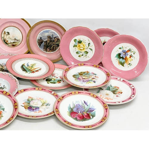 273 - A collection of 19th century hand painted pink porcelain cabinet plates.