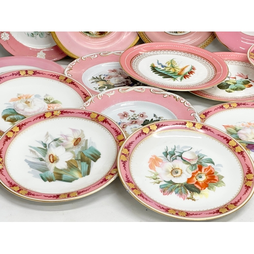 273 - A collection of 19th century hand painted pink porcelain cabinet plates.