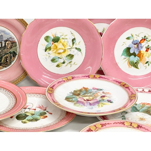 273 - A collection of 19th century hand painted pink porcelain cabinet plates.