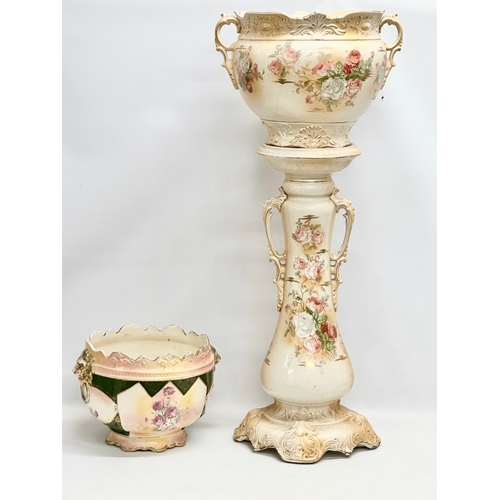 331 - 2 late Victorian pottery jardinières. A large English jardiniere on stand 42x95cm. A large late Vict... 