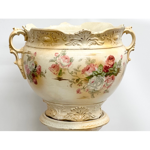 331 - 2 late Victorian pottery jardinières. A large English jardiniere on stand 42x95cm. A large late Vict... 