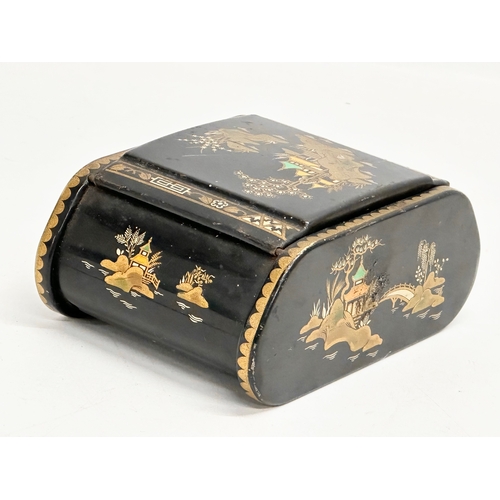 275 - An early 20th century Japanese style hand painted lacquered cigarette box. 12x9x5.5cm