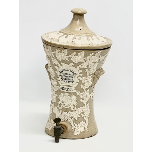 60F - A 19th century stoneware water filter/dispenser by Lipscombe & Co, London. Circa 1860-1880. 24x24x46... 