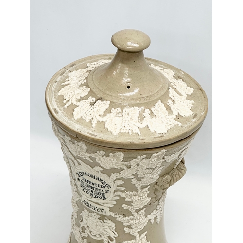 60F - A 19th century stoneware water filter/dispenser by Lipscombe & Co, London. Circa 1860-1880. 24x24x46... 