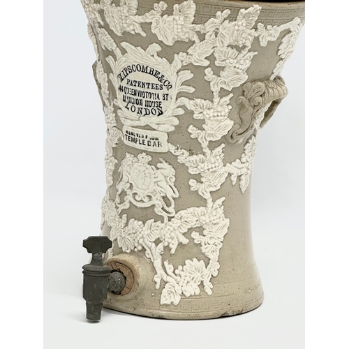 60F - A 19th century stoneware water filter/dispenser by Lipscombe & Co, London. Circa 1860-1880. 24x24x46... 