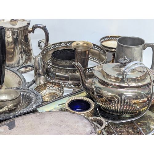 399E - A quantity of silver plate and E.P.N.S., including trays, tea and coffee pots, etc.