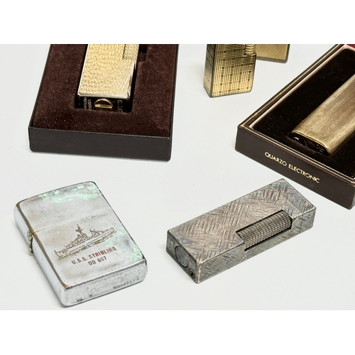 514 - A collection of vintage lighters. 3 Dunhill lighters. 2 Colibri lighters with boxes and a Zippo U.S.... 